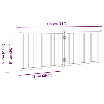 Hundgrind hopfällbar 2 paneler svart 160 cm massivt granträ