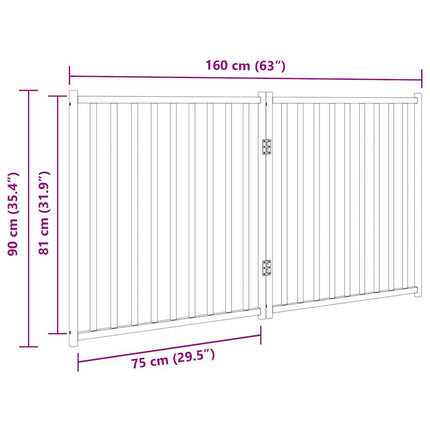Hundgrind hopfällbar 2 paneler svart 160 cm massivt granträ