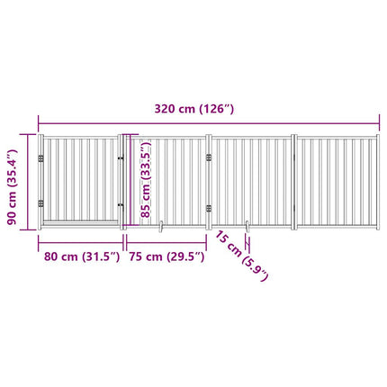Hundgrind med dörr vikbar 4 paneler svart 320cm massivt granträ