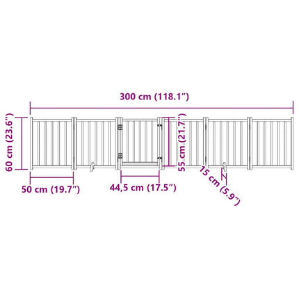 Hundgrind med dörr vikbar 6 paneler brun 300 cm massivt granträ