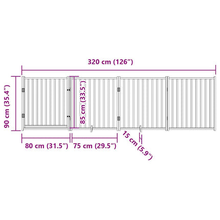 Hundgrind med dörr vikbar 4 paneler brun 320 cm massivt granträ