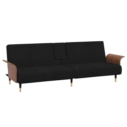 Bäddsoffa med mugghållare svart sammet