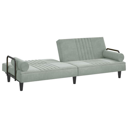 Bäddsoffa med armstöd ljusgrå sammet