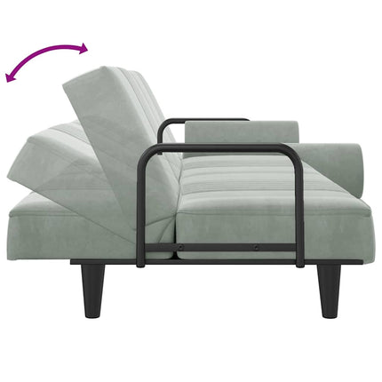 Bäddsoffa med armstöd ljusgrå sammet