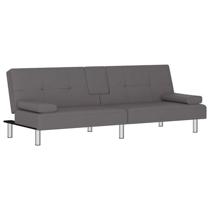 Bäddsoffa med mugghållare grå konstläder