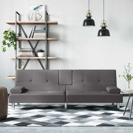 Bäddsoffa med mugghållare grå konstläder