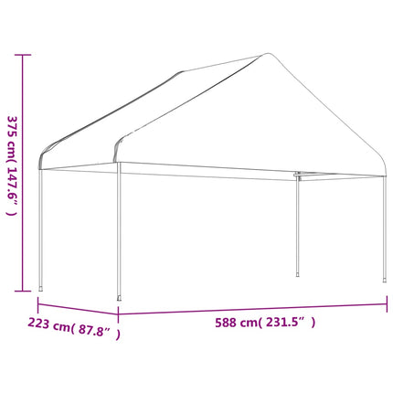 Paviljong med tak vit 5,88x2,23x3,75 m polyeten