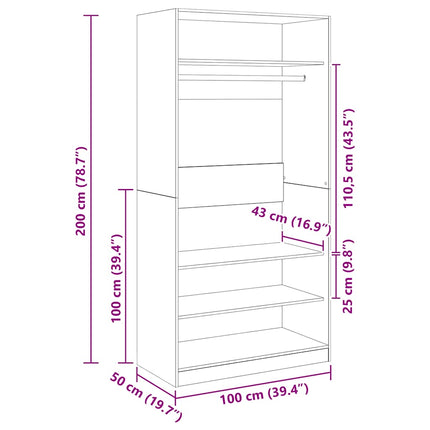 Klädskåp rökfärgad ek 100x50x200 cm konstruerat trä