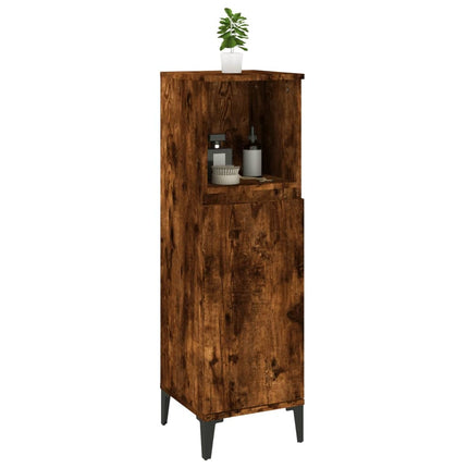 Badrumsskåp rökfärgad ek 30x30x100 cm konstruerat trä