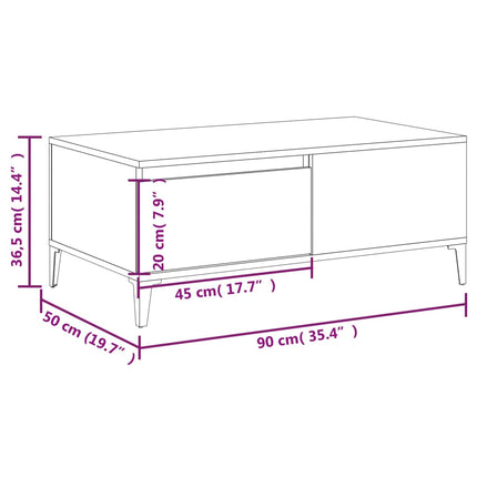 Soffbord vit 90x50x36,5 cm konstruerat trä
