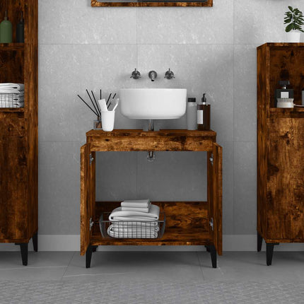 Tvättställsskåp rökfärgad ek 58x33x60 cm konstruerat trä