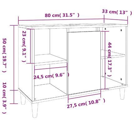 Tvättställsskåp rökfärgad ek 80x33x60 cm konstruerat trä