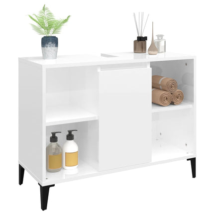 Tvättställsskåp vit högglans 80x33x60 cm konstruerat trä