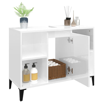 Tvättställsskåp vit högglans 80x33x60 cm konstruerat trä