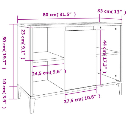 Tvättställsskåp rökfärgad ek 80x33x60 cm konstruerat trä