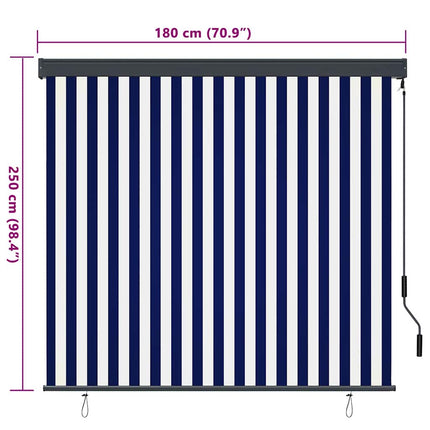 Rullgardin Blå och Vit 180 x 250 cm Tyg och Aluminium