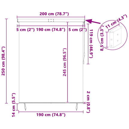 Rullgardin Blå och Vit 200 x 250 cm Tyg och Aluminium