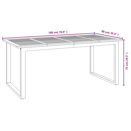 Trädgårdsbord med U-formade ben 180x90x75 cm massivt akaciaträ