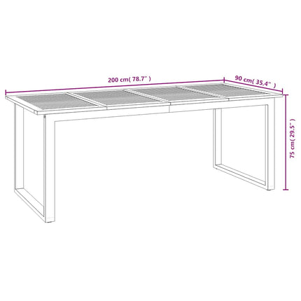 Trädgårdsbord med U-formade ben 200x90x75 cm massivt akaciaträ