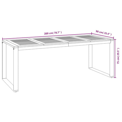 Trädgårdsbord med U-formade ben 200x90x75 cm massivt akaciaträ