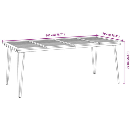 Trädgårdsbord med hårnålsben 200x90x75 cm massivt akaciaträ