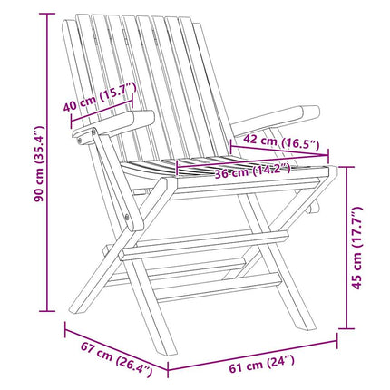 Hopfällbara trädgårdsstolar 2 st 61x67x90 cm massiv teak