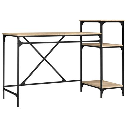 Skrivbord med hyllor sonoma-ek 135x50x90cm konstruerat trä&järn