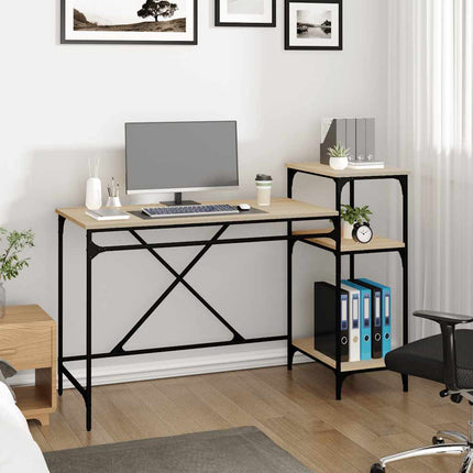 Skrivbord med hyllor sonoma-ek 135x50x90cm konstruerat trä&järn