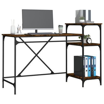 Skrivbord m. hyllor rökfärgad 135x50x90cm konstruerat trä&järn