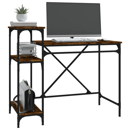 Skrivbord m. hyllor rökfärgad 105x50x90cm konstruerat trä&järn