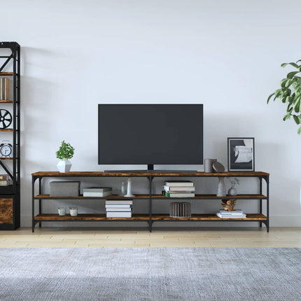 Tv-bänk rökfärgad ek 200x30x50 cm konstruerat trä och metall