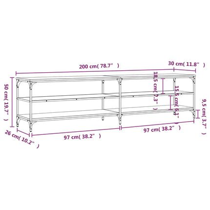 Tv-bänk rökfärgad ek 200x30x50 cm konstruerat trä och metall