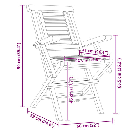 Hopfällbara trädgårdsstolar 6 st 56x63x90 cm massiv teak