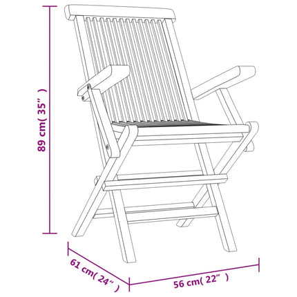 Hopfällbara trädgårdsstolar 4 st grå 56x61x89 cm massiv teak