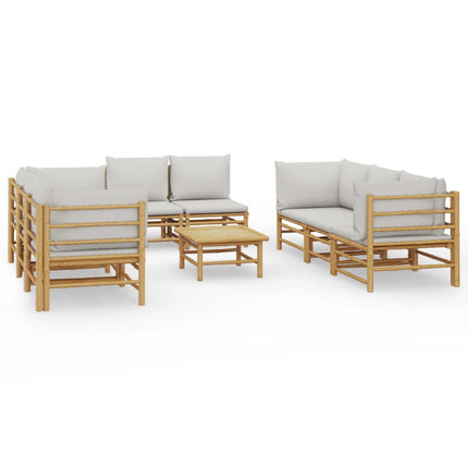 Loungegrupp 9 delar ljusgråa dynor bambu