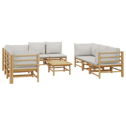 Loungegrupp 9 delar ljusgråa dynor bambu