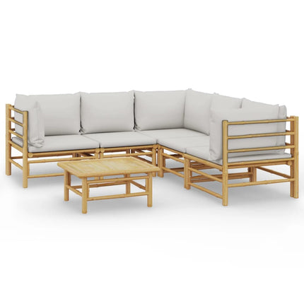 Loungegrupp 6 delar ljusgråa dynor bambu