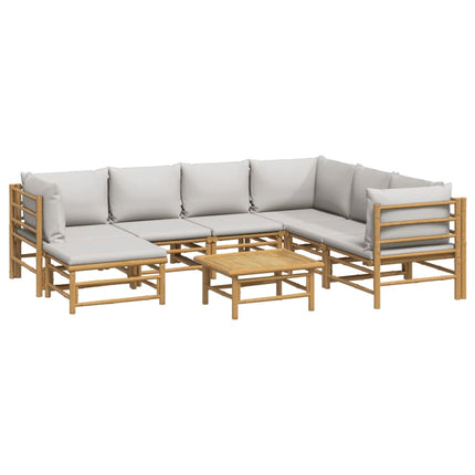 Loungegrupp 8 delar ljusgråa dynor bambu