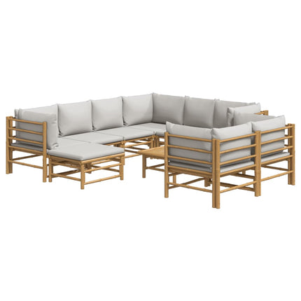 Loungegrupp 10 delar ljusgråa dynor bambu