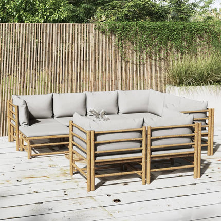 Loungegrupp 10 delar ljusgråa dynor bambu