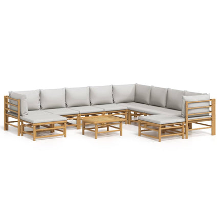 Loungegrupp 11 delar ljusgråa dynor bambu