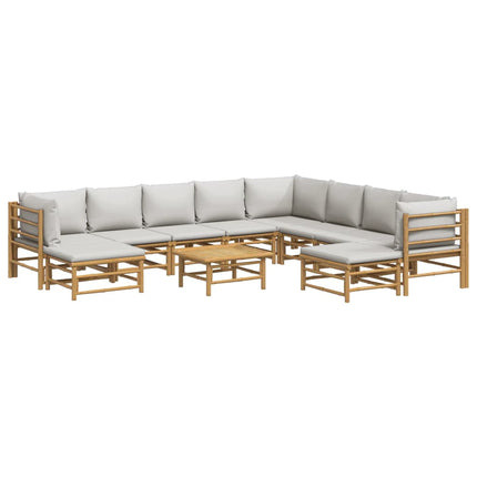 Loungegrupp 11 delar ljusgråa dynor bambu