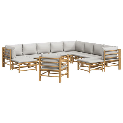 Loungegrupp 12 delar ljusgråa dynor bambu