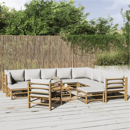 Loungegrupp 12 delar ljusgråa dynor bambu