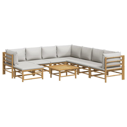Loungegrupp 9 delar ljusgråa dynor bambu