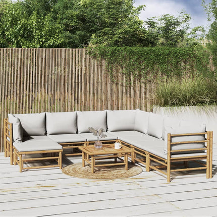 Loungegrupp 9 delar ljusgråa dynor bambu