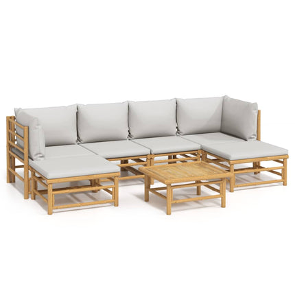 Loungegrupp 7 delar ljusgråa dynor bambu