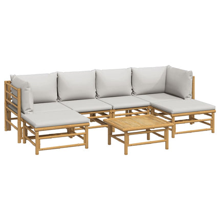 Loungegrupp 7 delar ljusgråa dynor bambu