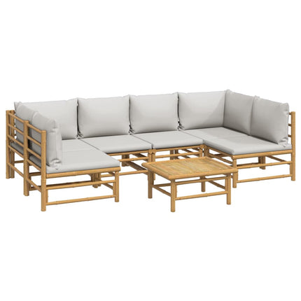 Loungegrupp 7 delar ljusgråa dynor bambu