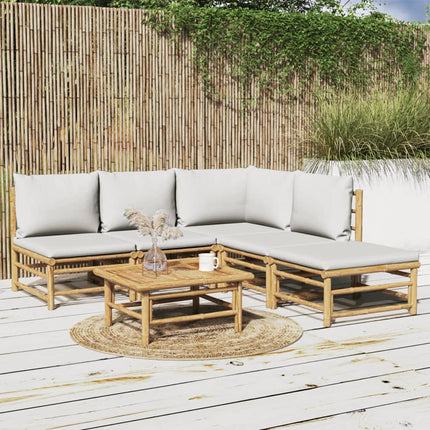 Loungegrupp 6 delar ljusgråa dynor bambu